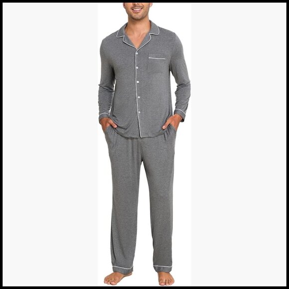 Long Sleeve Button Down Pajama Set with Pockets 95% Rayon 5% Spandex